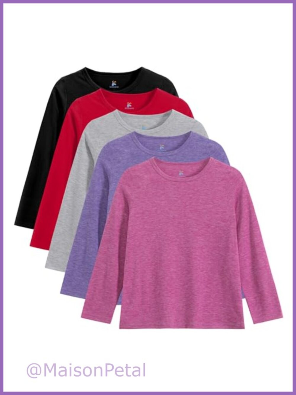 5 Pack Girls Long Sleeve Shirts Basic Layering Tees Tagless